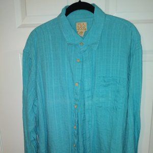 Jos. A. Banks Men's Turquoise 100% Linen Button-Down Shirt, Size: XL